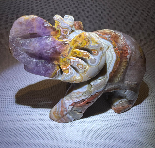 Amethyst & Crazy Lace Agate Crystal Elephant Carving