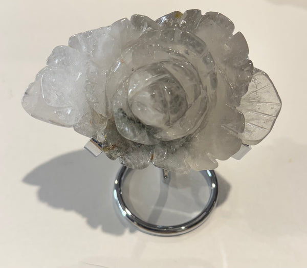 Garden Quartz Flower Rose Carving & stand 407 gm